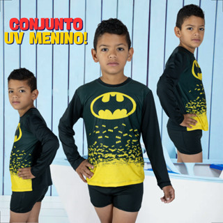 Conjunto Infantil Menino Blusa UV Manga Longa + Sunga Kit Praia Verão (2 a 10 anos) em Oferta na Shopee