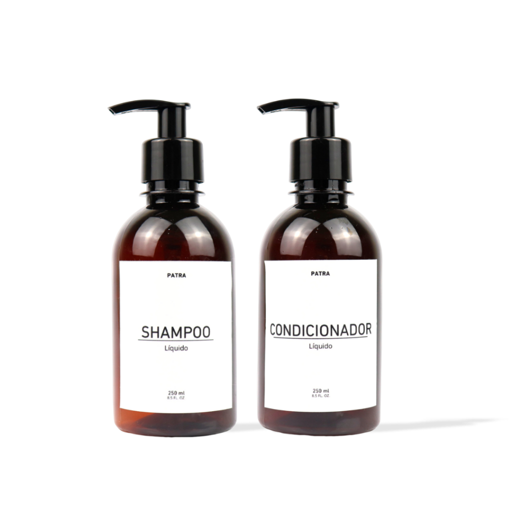 Frasco para shampoo e condicionador 250ml âmbar kit 2pçs para banheiro PATRA