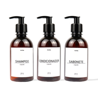 kit Banho Frasco Âmbar  3pçs Shampoo Condicionador e Sabonete líquido Dispenser 250ml em Oferta na Shopee