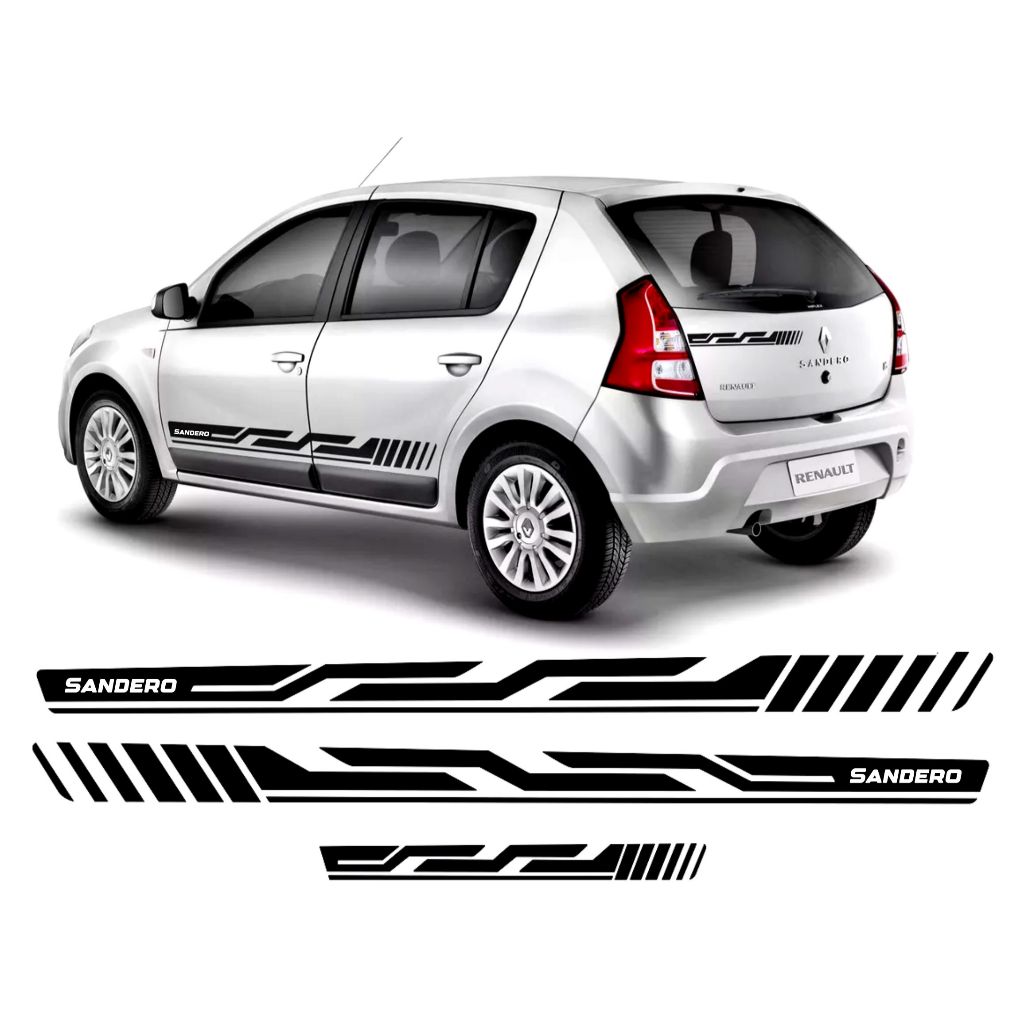 Acessórios Faixas Laterais e Traseira Renault Sandero kit 3 Und. Sport Tuning Personalizado RN55