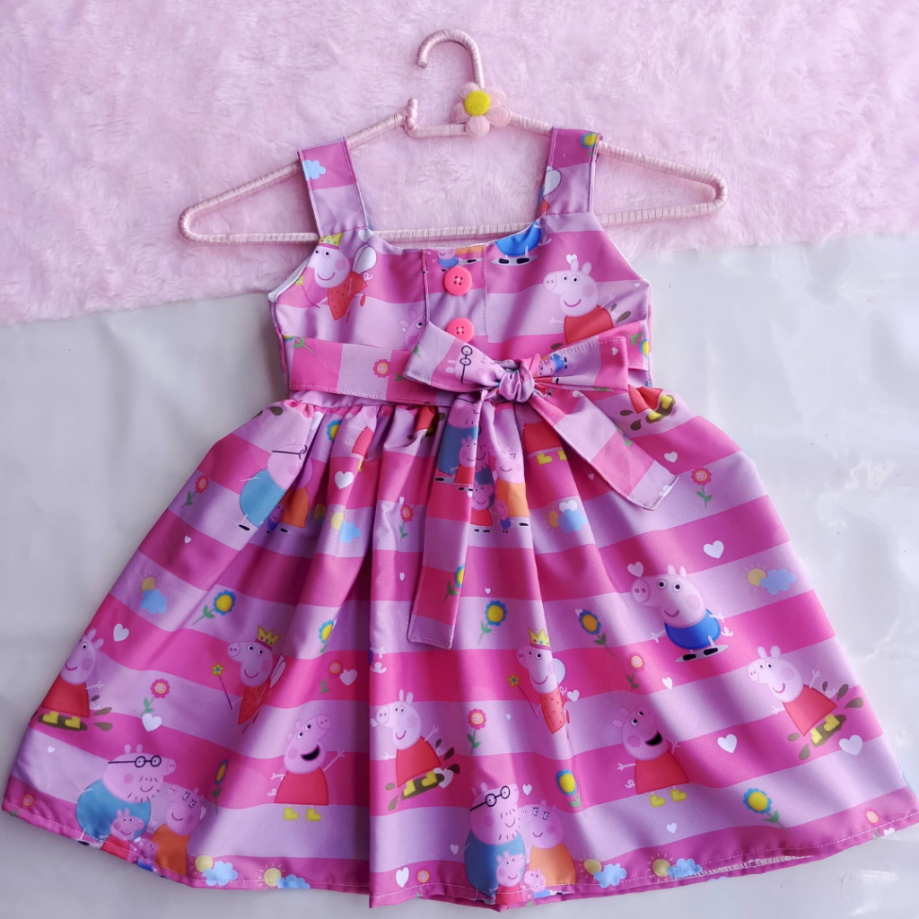 Vestido Infantil Porquinha Pig Rosa Alças