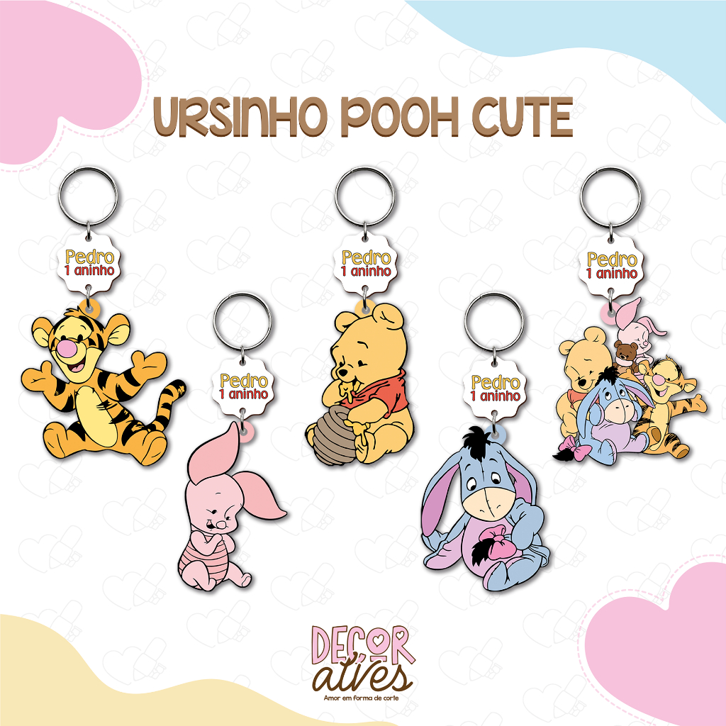 Ursinho Pooh Cute - Chaveiro Personalizado MDF brilhoso Lembrancinha infantil