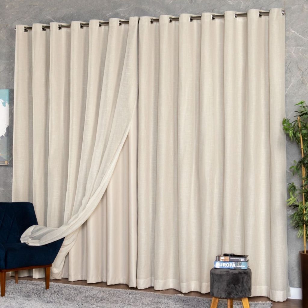 Cortina Voil Gaze De Linho Com Forro Blackout 3m x 2,30/2,40/2,50/2,60/2,80 para Varão em Oferta na Shopee