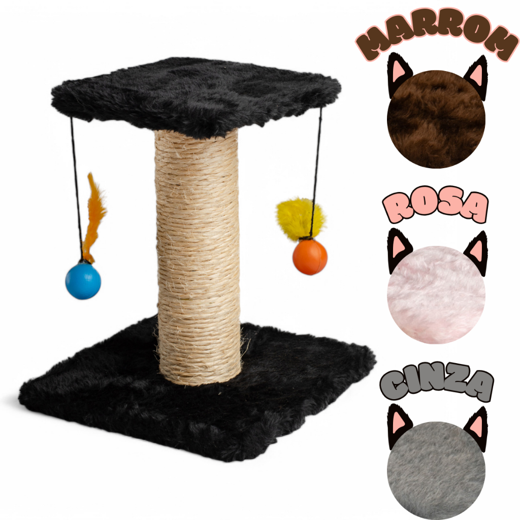 Arranhador de Gato com Poste Sisal e Brinquedos de Bolinha e Pena