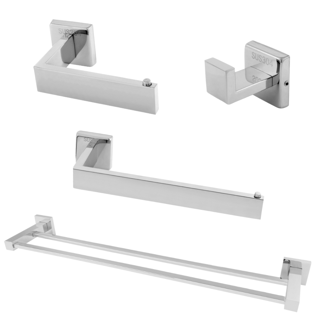 Kit Acessórios 4 Peças Para Banheiro Lavatório Aço Inox Luxo