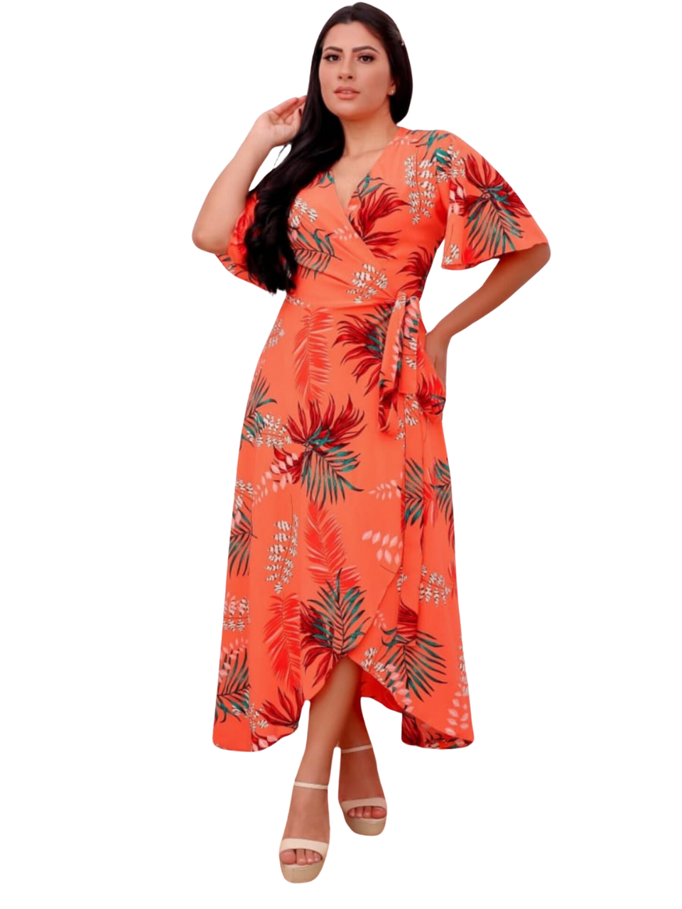 **vestido transpassado envelope  plus size  Em Babado Moda Feminina evangélico estampado florido soltinho