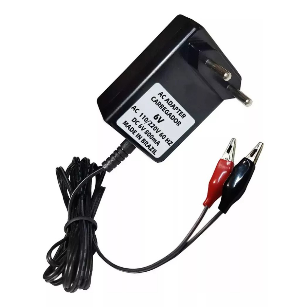 Carregador Bivolt De Bateria 6v Volts 800mah Garra Jacaré