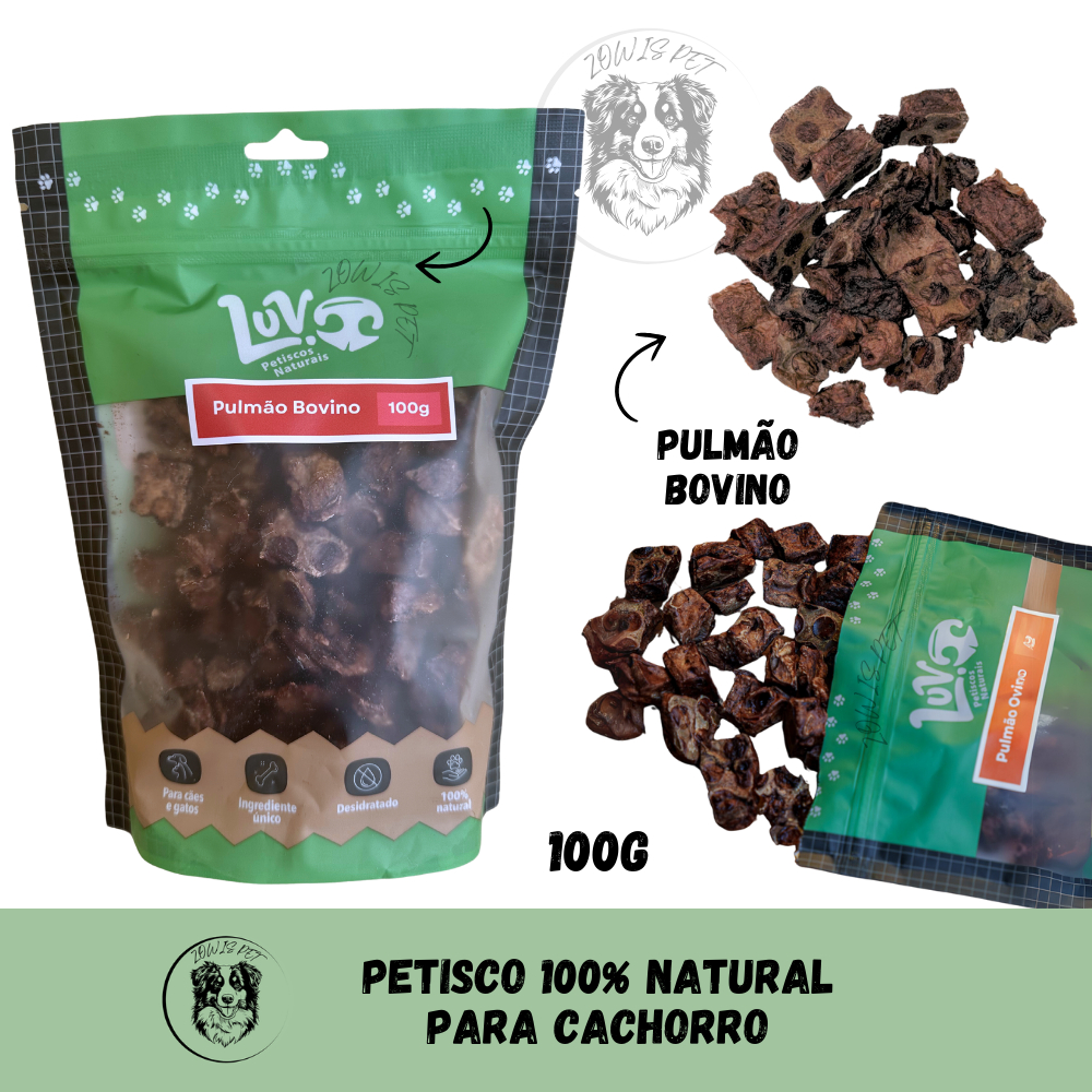 Petisco Natural Pet Desidratado Para Cachorro e Gatos Pulmão Bovino - 100g - LUV Petiscos