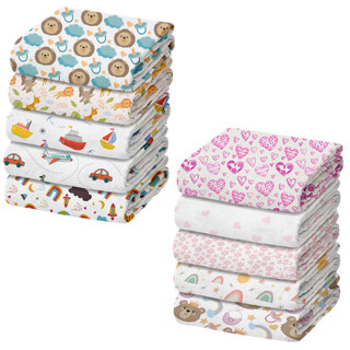 Pacote com 5 Fraldas de Pano de Luxo Marca Minasrey Estampada para Bebês e Recém-Nascidos - 70x70cm - 100% Algodão Duplo
