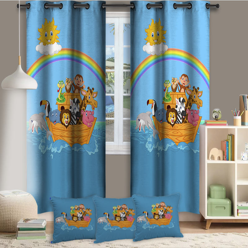 Cortina De Bichinhos Cute Para Bebes Arca De Noé Para Quarto Infantil Estampa Fofa Kit Ou Avulsa