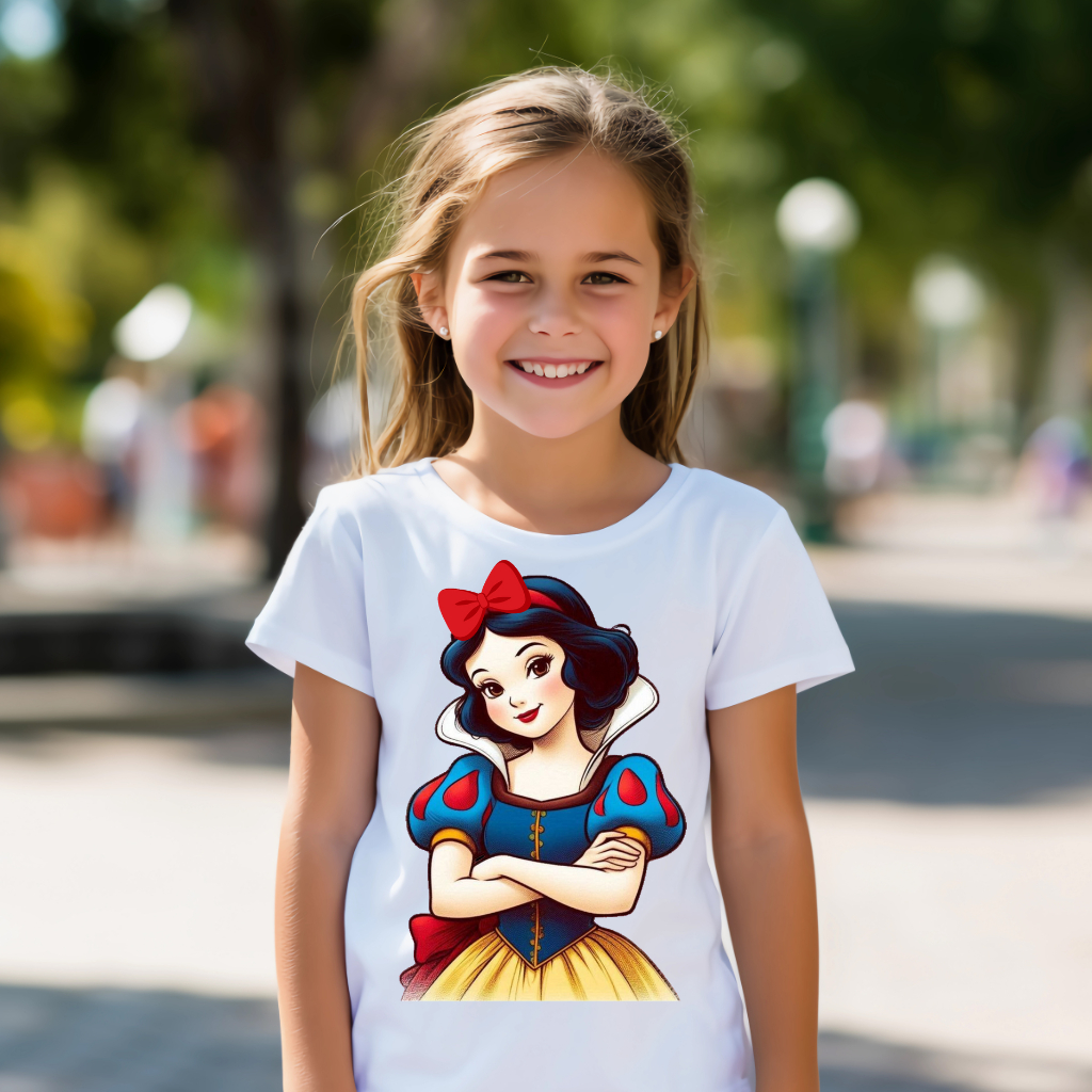 Camiseta camisa blusa branca de neve princesa contos de fada várias estampas moda infantil e juvenil — imagem 2 de 2