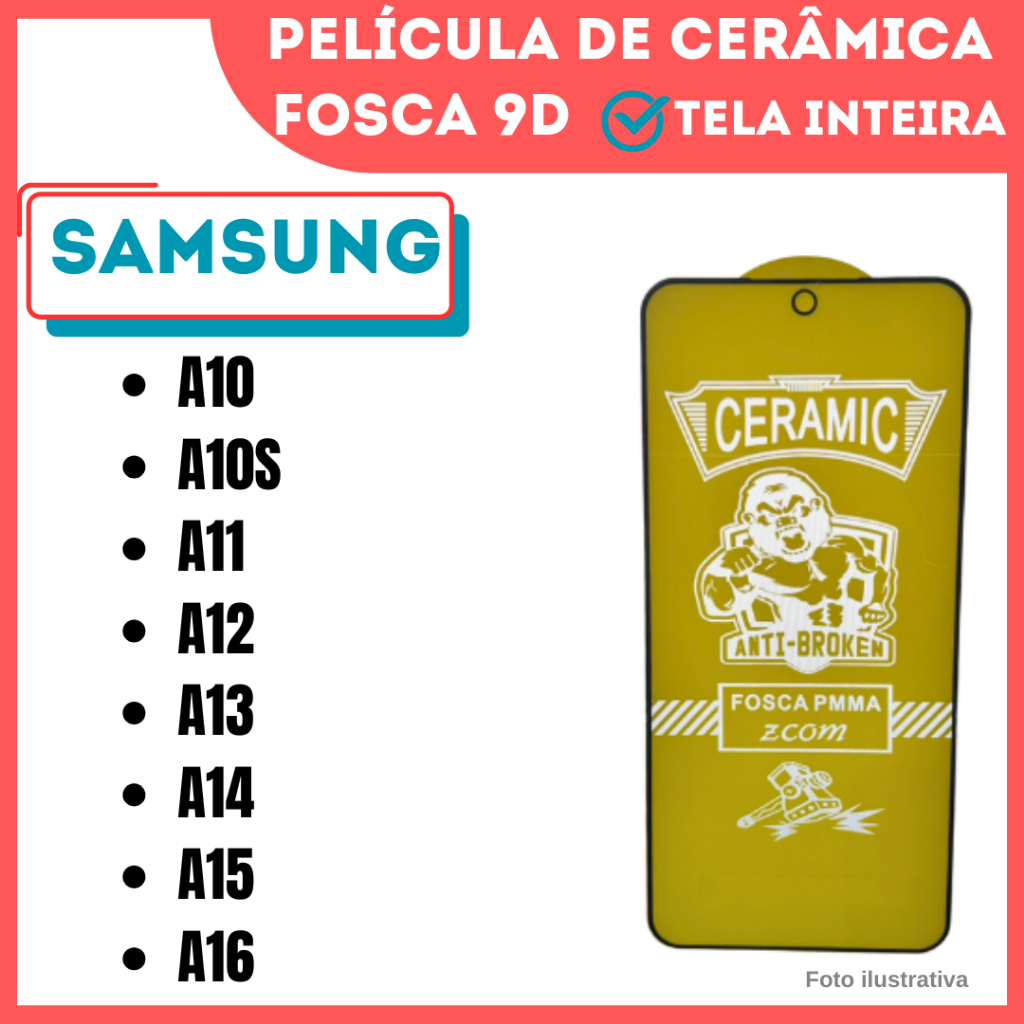 Película Fosca de Cerâmica Flexível Para Samsung A10 / A10S / A11 / A12 / A13 / A14 / A15 / A16 / Protetor 9D.