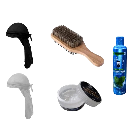 Kit King Waves 2 Durag Prt/bco 1 Escova Waves dupl