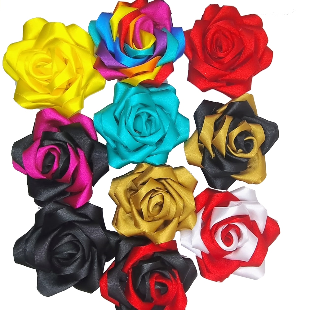 Rosas de cetim para cabelo sortidas- Pacote com 10, 20 ou 25 Rosas/ rosas pombogira/rosas ciganas