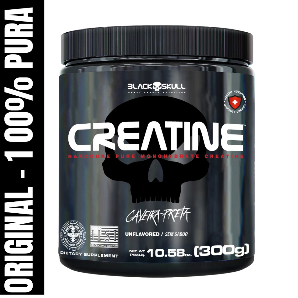 Creatina Black Skull Monohidratada - ORIGINAL - 300G Sem Sabor (PURA)