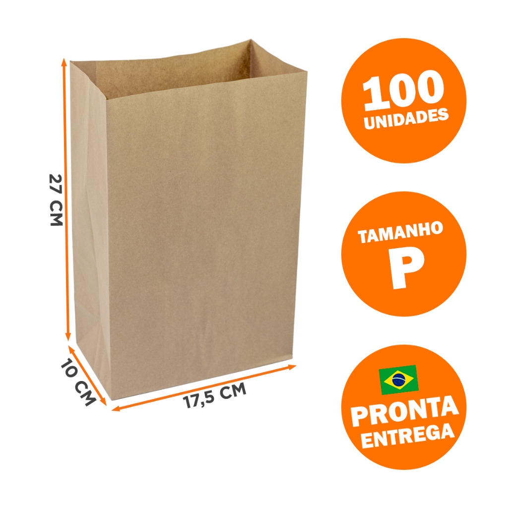 100 Sacos de Papel Kraft 27 x 18 x 9,5 cm Tamanho P Delivery Lanches Comida Entrega Hamburgueria em Oferta na Shopee