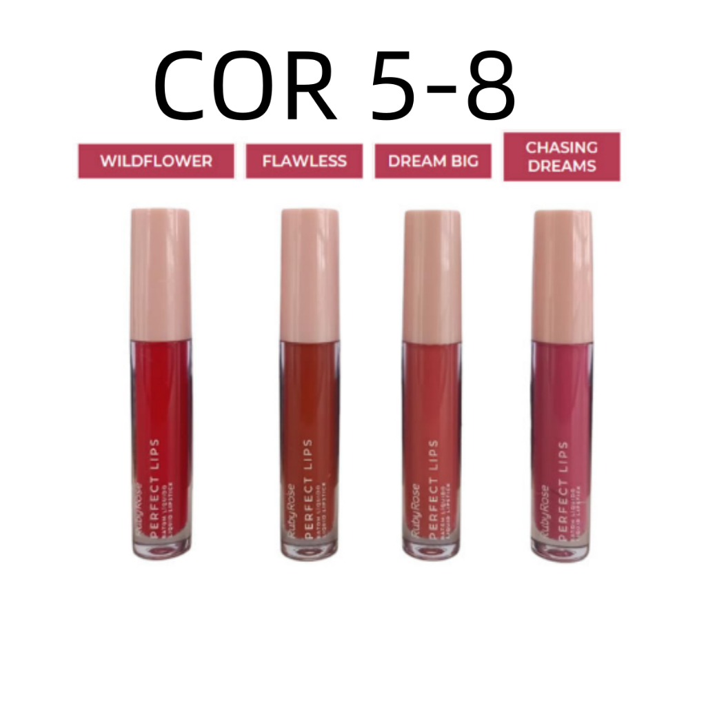 Detalhes do KIT C/4 COR Batom Líquido Perfect Lips Ruby Rose HB-L6200