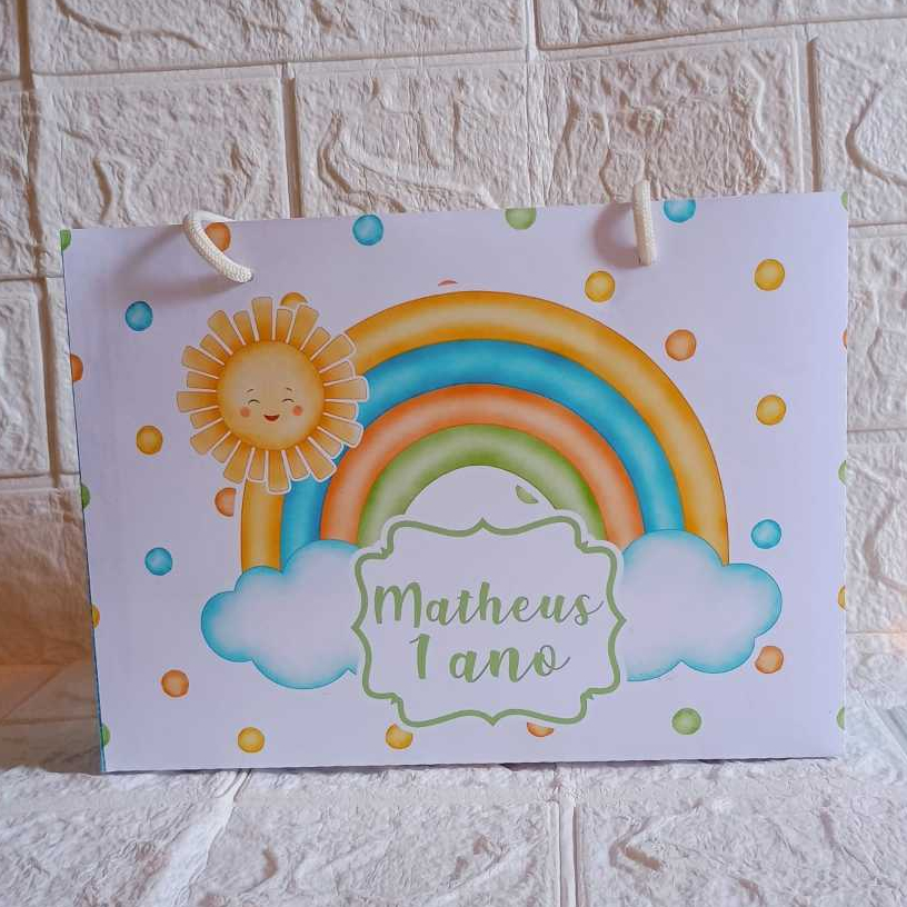 PEGUE E MONTE -Kit Sacolinha Personalizada 365 Sorrisos Azul /Sacolinha Para Lembrancinha de Aniversario 365 Sorrisos Az