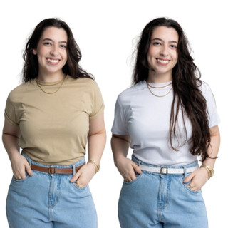 Kit 2 T-Shirt Básica 100% Algodão Camiseta Feminina Promoção