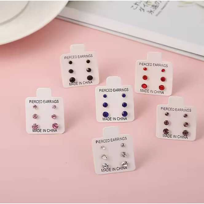 Brinco Antialérgico 9 Pares  Silicone strass Colorido Ponto de Luz 3 Cartelas e 6 cartelas em Oferta na Shopee