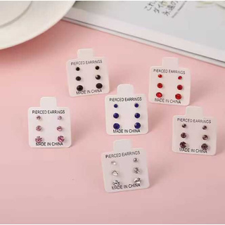 Brinco Antialérgico 9 Pares  Silicone strass Colorido Ponto de Luz 3 Cartelas e 6 cartelas em Oferta na Shopee