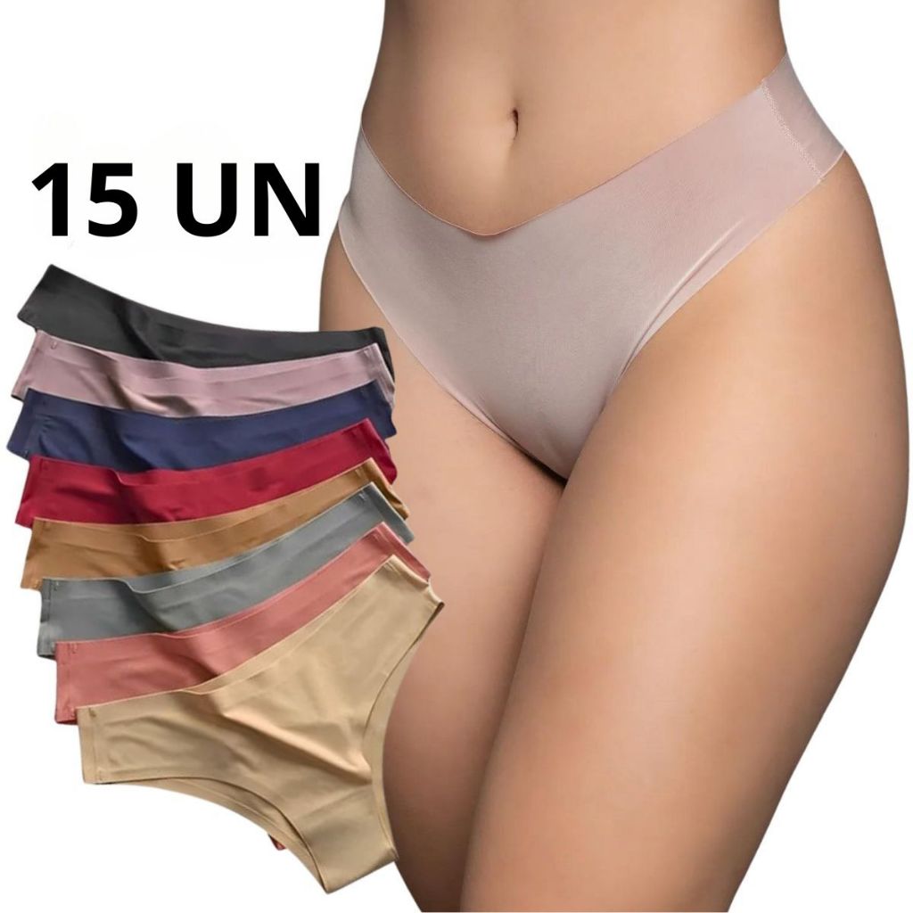 15 Calcinhas Sem Costura Tanga Forro 100% Algodão Calcinha Corte a Laser Não Marca Lisa  P...