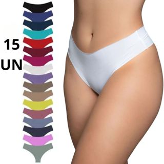15 Calcinhas Sem Costura Tanga Forro 100% Algodão Calcinha Corte a Laser Não Marca Lisa  P...