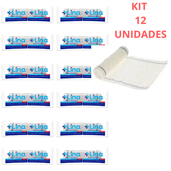Kit 12un Faixa Curativo Atadura Crepom Crepe 10cm x 1,8m  LINA 13 Fios Alta Qualidade Absorção Elasticidade c/ ANVISA