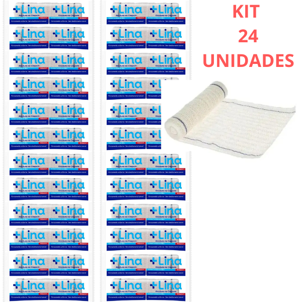 Kit 24un Faixa Curativo Atadura Crepom Crepe 12cm x 1,8m  LINA 13 Fios Alta Qualidade Absorção Elasticidade c/ ANVISA