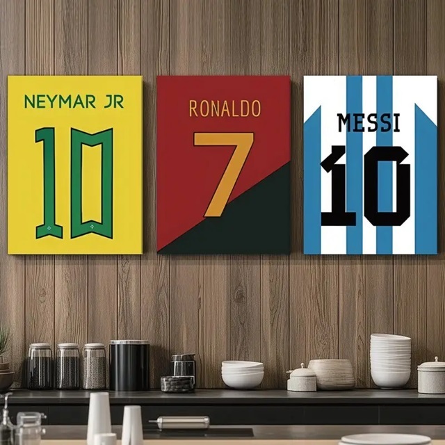 Kit 3 Quadros Decorativos Futebol Neymar Ronaldo Messi – Arte Esportiva Moderna em Oferta na Shopee
