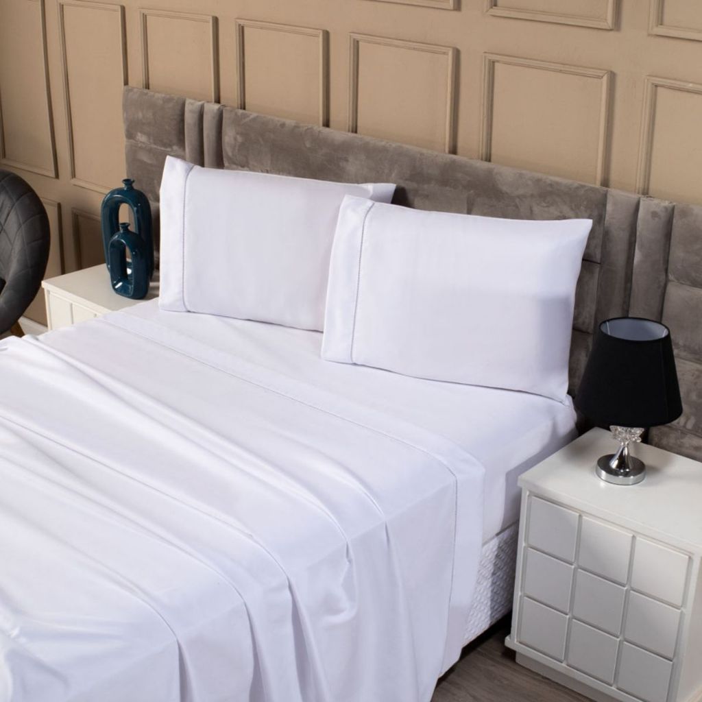 Jogo Lençol Percal 400 Fios Ponto Palito Cama Queen 4 Peças Branco em Oferta na Shopee