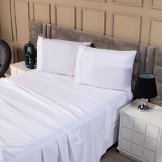 Jogo Lençol Percal 400 Fios Ponto Palito Cama Queen 4 Peças Branco em Oferta na Shopee