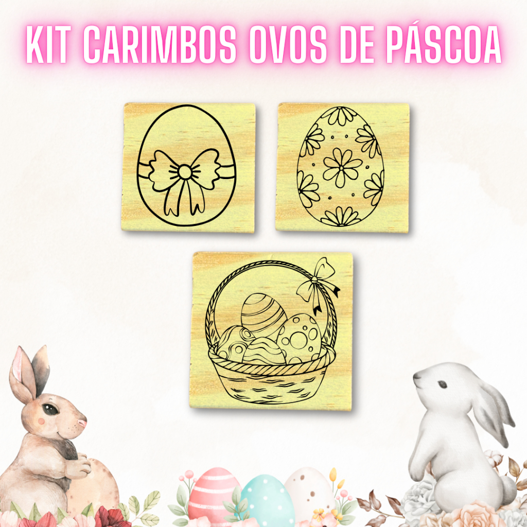 Kit 3 carimbos de Ovos de Páscoa para embalagens sacola kraft tags