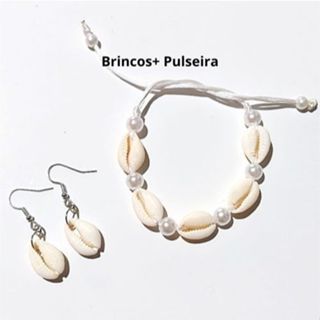 Pulseira Búzio, Par de Brincos, Kit, Conjunto, Concha Natural, Choker, Moda Verão, Tendencia em Oferta na Shopee