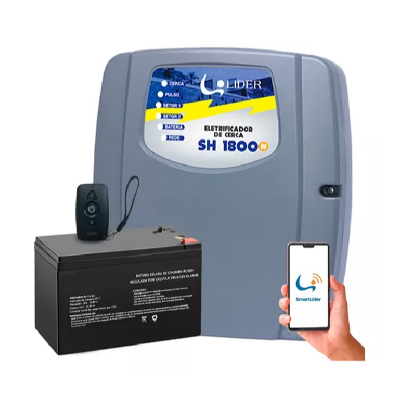 Eletrificador Cerca Elétrica Alarme Wifi + Bateria + 2 Sirenes Sh1800w Lider
