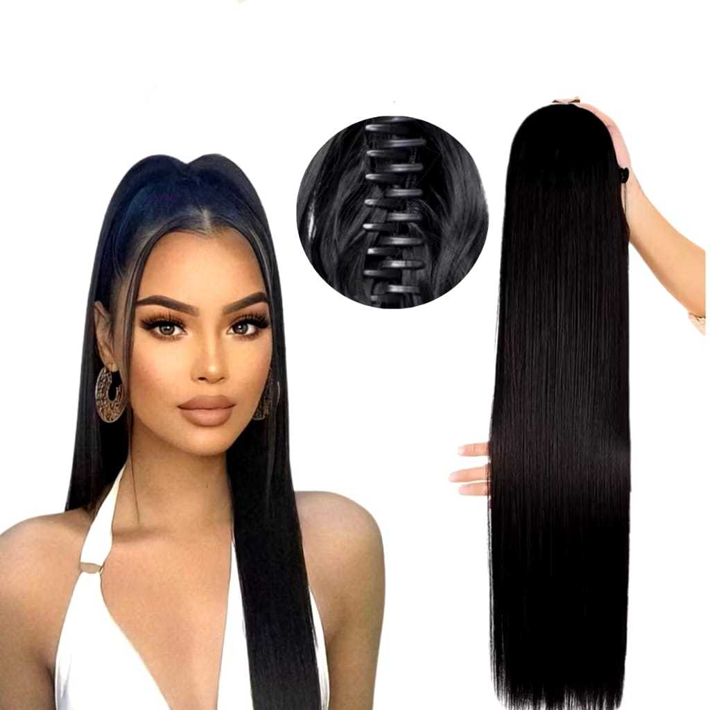 Piranha de Cabelo Sintético Liso Preto em Oferta na Shopee