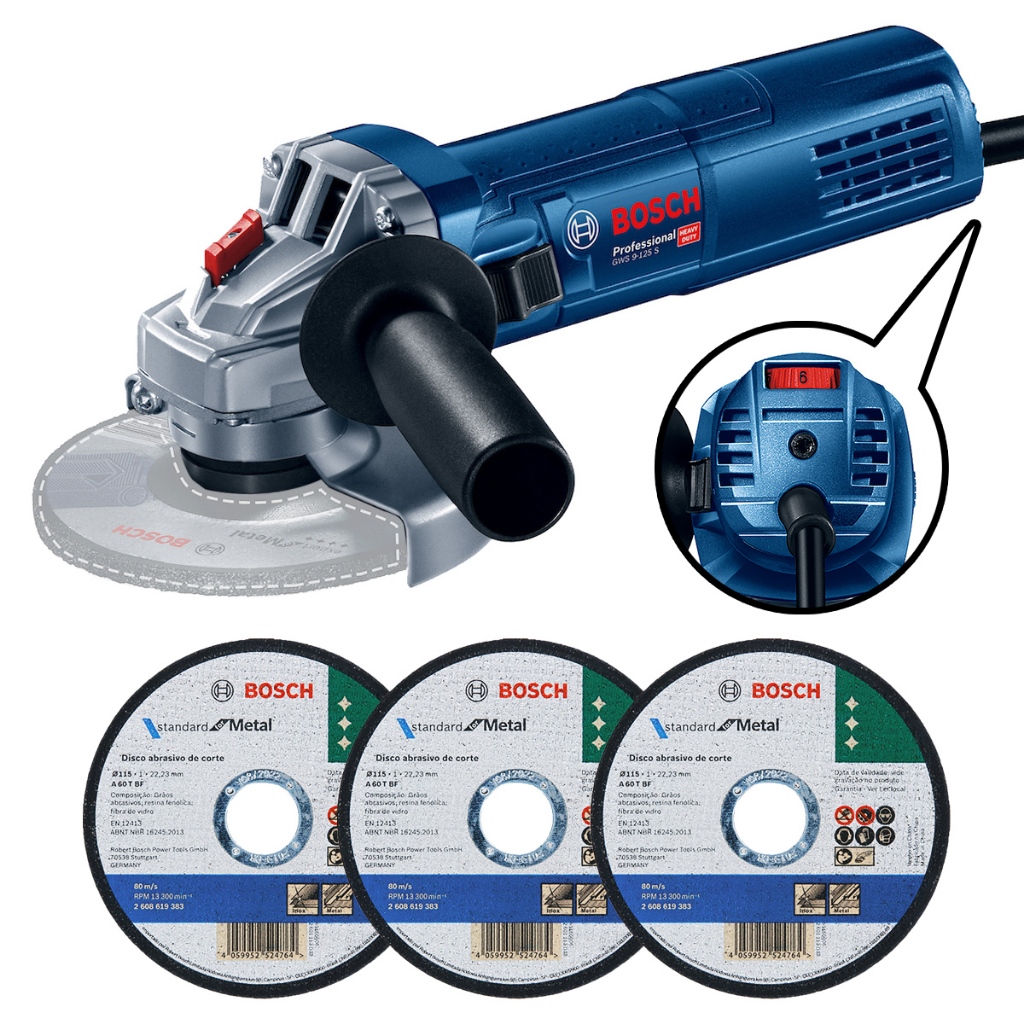 Esmerilhadeira GWS 9-125 S Controle de Velocidade com Discos em Oferta na Shopee