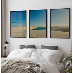 Quadro Decorativo Sala Com Moldura Trio Quadros Decorativos Quarto Paisagem Deserto Dunas Lagoa