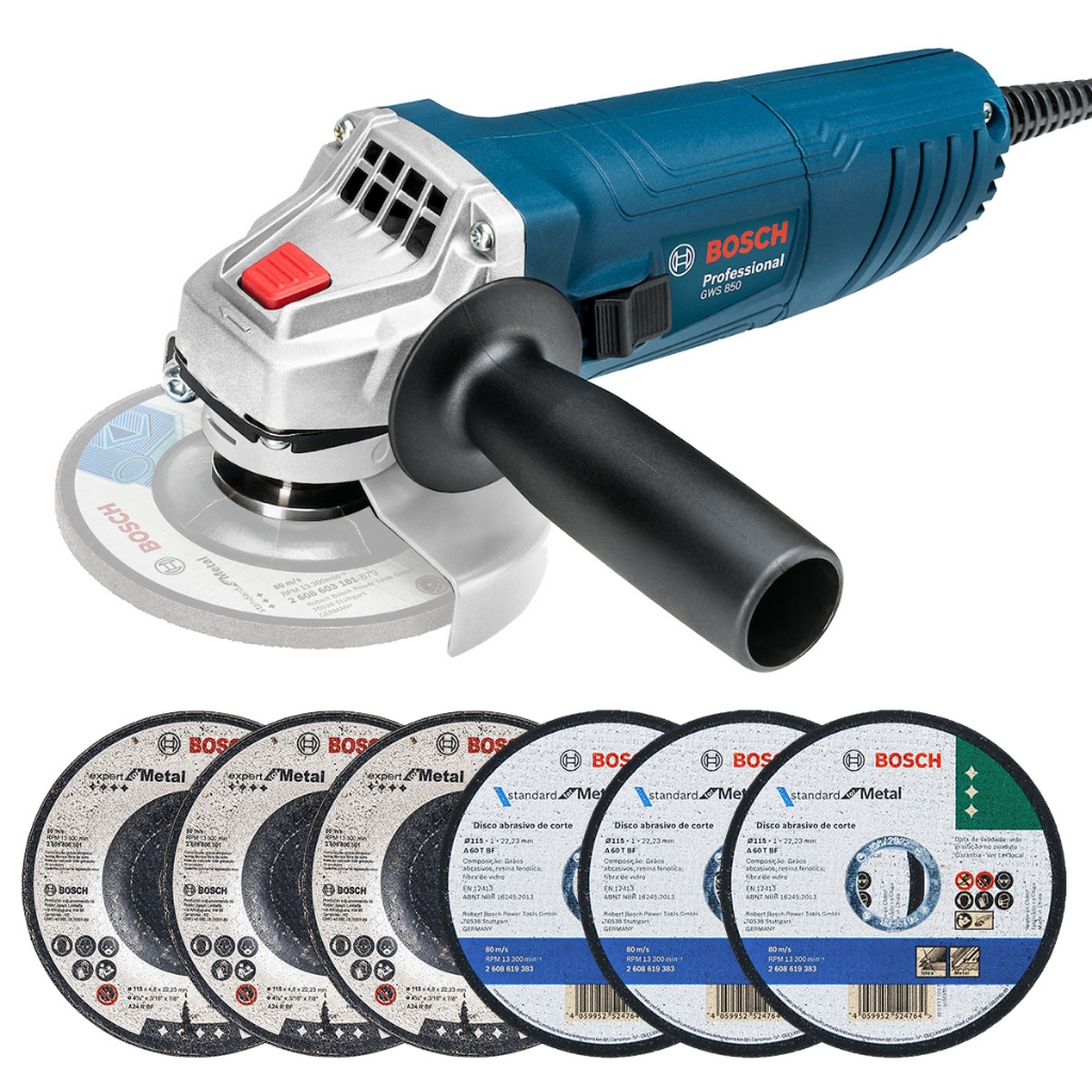 Esmerilhadeira GWS 850 Bosch com 6 Discos 850W 4.1/2'' em Oferta na Shopee