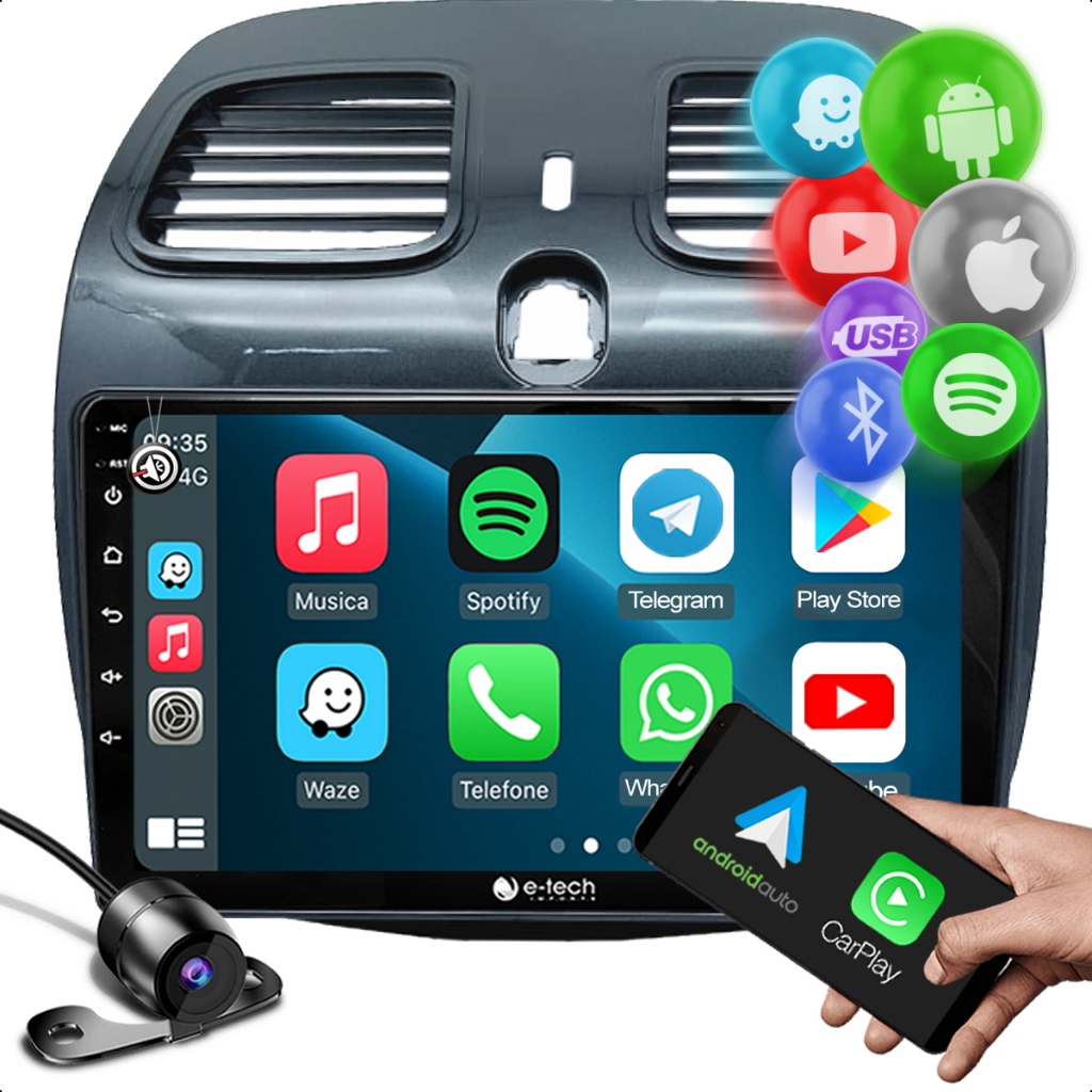 Kit Central Multimídia 9 Polegadas 2 Din Carplay android auto Grand siena Palio Sporting 2012 a 2021