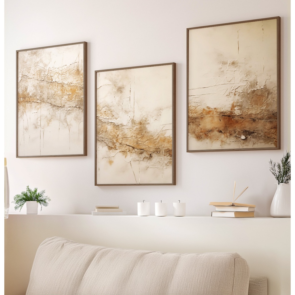 Quadros Decorativos Com Moldura Trio Sala Quarto Escritório Arte Abstrata Estilo Pintura em Gesso em Oferta na Shopee
