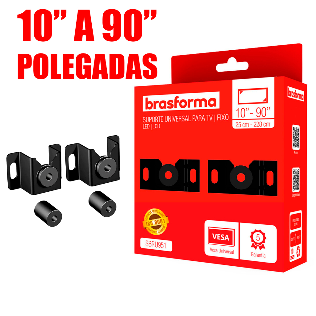 Suporte para TV Universal LED LCD 4K 10" até 90’’ Polegadas para Parede ou Painel Brasforma