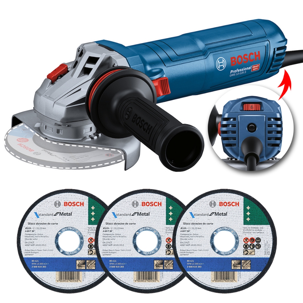 Esmerilhadeira GWS 12-125 S Bosch 220V com Discos em Oferta na Shopee