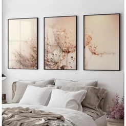 Quadro Dente De Leão Trio Quadro Decorativo Sala Com Moldura Quadro Sala Vidro Quarto Orvalho Rosé