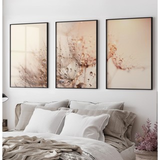 Quadro Dente De Leão Quadro Com Moldura Vidro Quadro Decorativo Sala Quarto Casal Orvalho Rose Trio