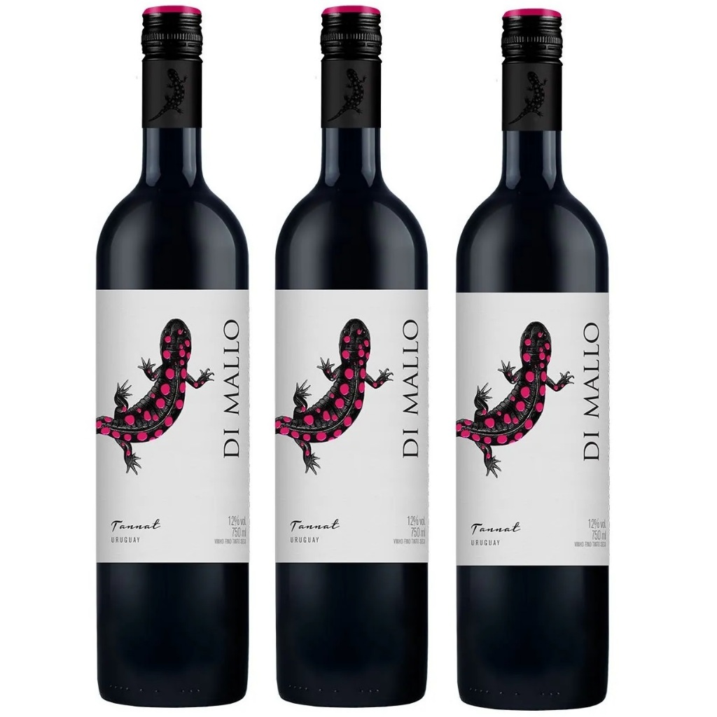 Vinho Fino Seco Uruguaio Tinto Di Mallo Tannat 750ml kit 03 unidades
