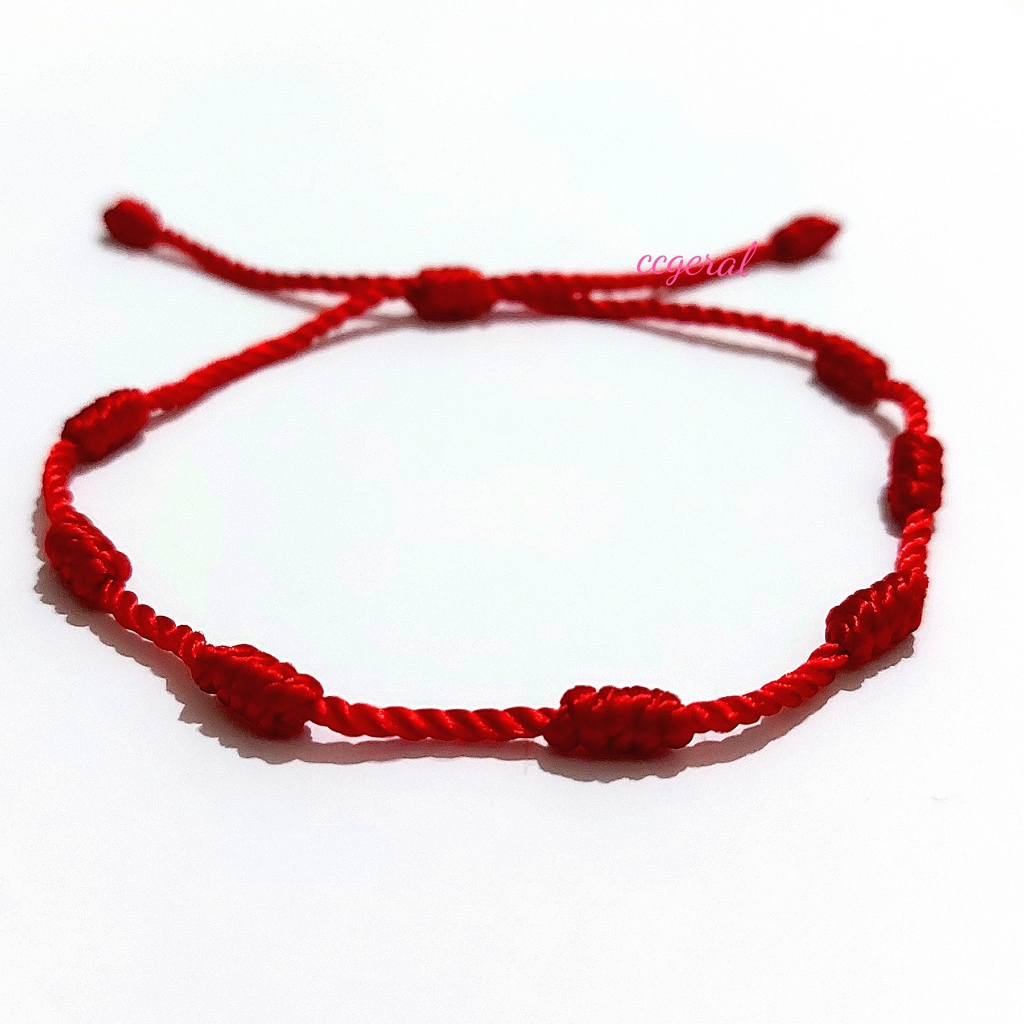 Pulseira 7 Nós Vermelha Kabbalah Ajustável Proteção em Oferta na Shopee