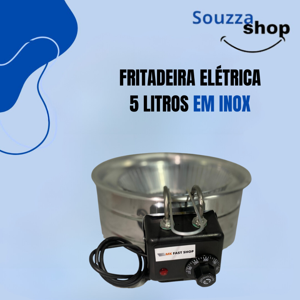 Fritadeira Elétrica em inox redonda  tacho 5 litros profissional  inox souzza shop