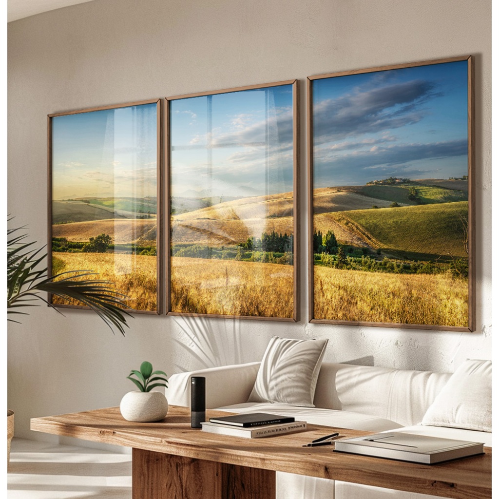 Quadro Paisagem Quadro Com Moldura E Vidro Quadro Decorativo Sala Quadro Quarto Casal Campo Trio