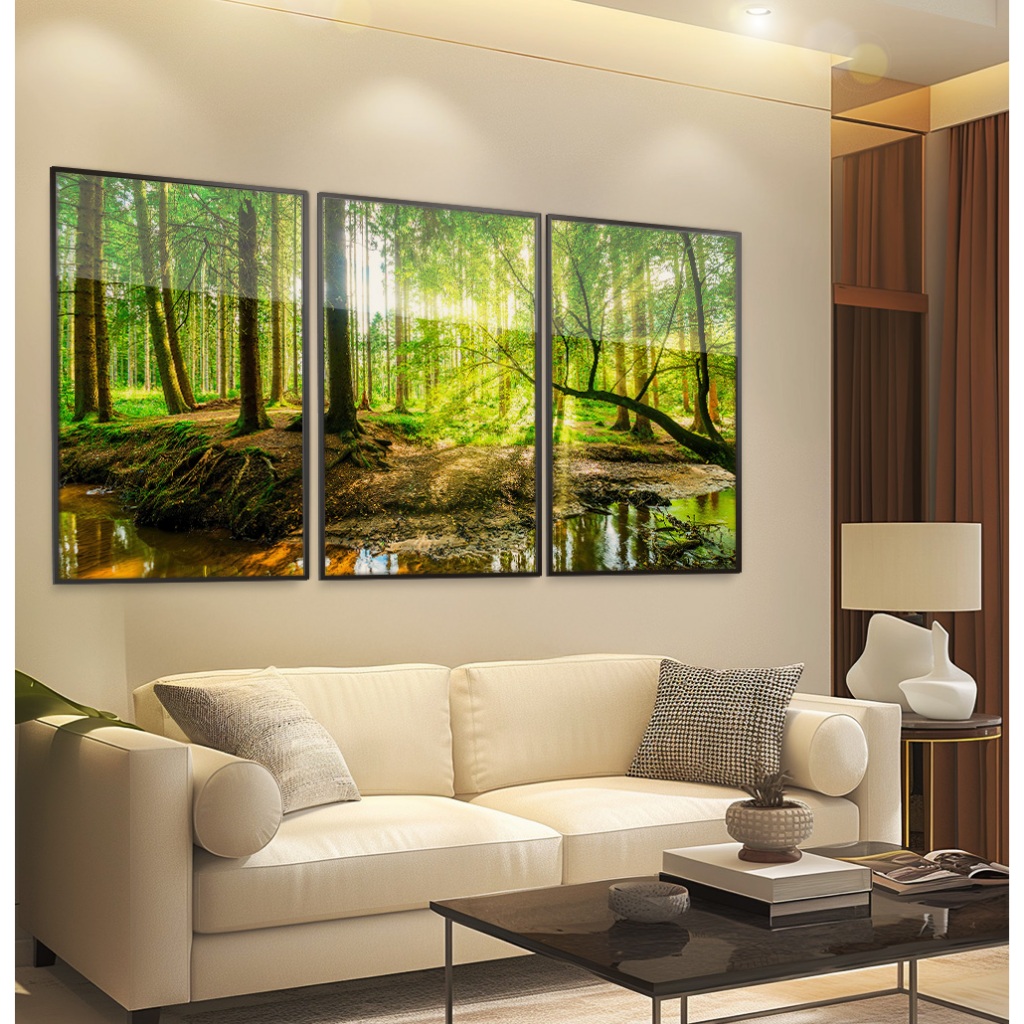 Quadro Paisagem Com Moldura E Vidro Quadro De Sala Decorativo Quadro Natureza Lago Na Floresta